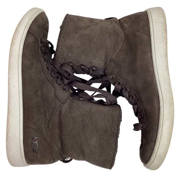 UGG Starlyn Leather Sheepskin High Top Sneakers Dark Brown - Picture 3 of 14